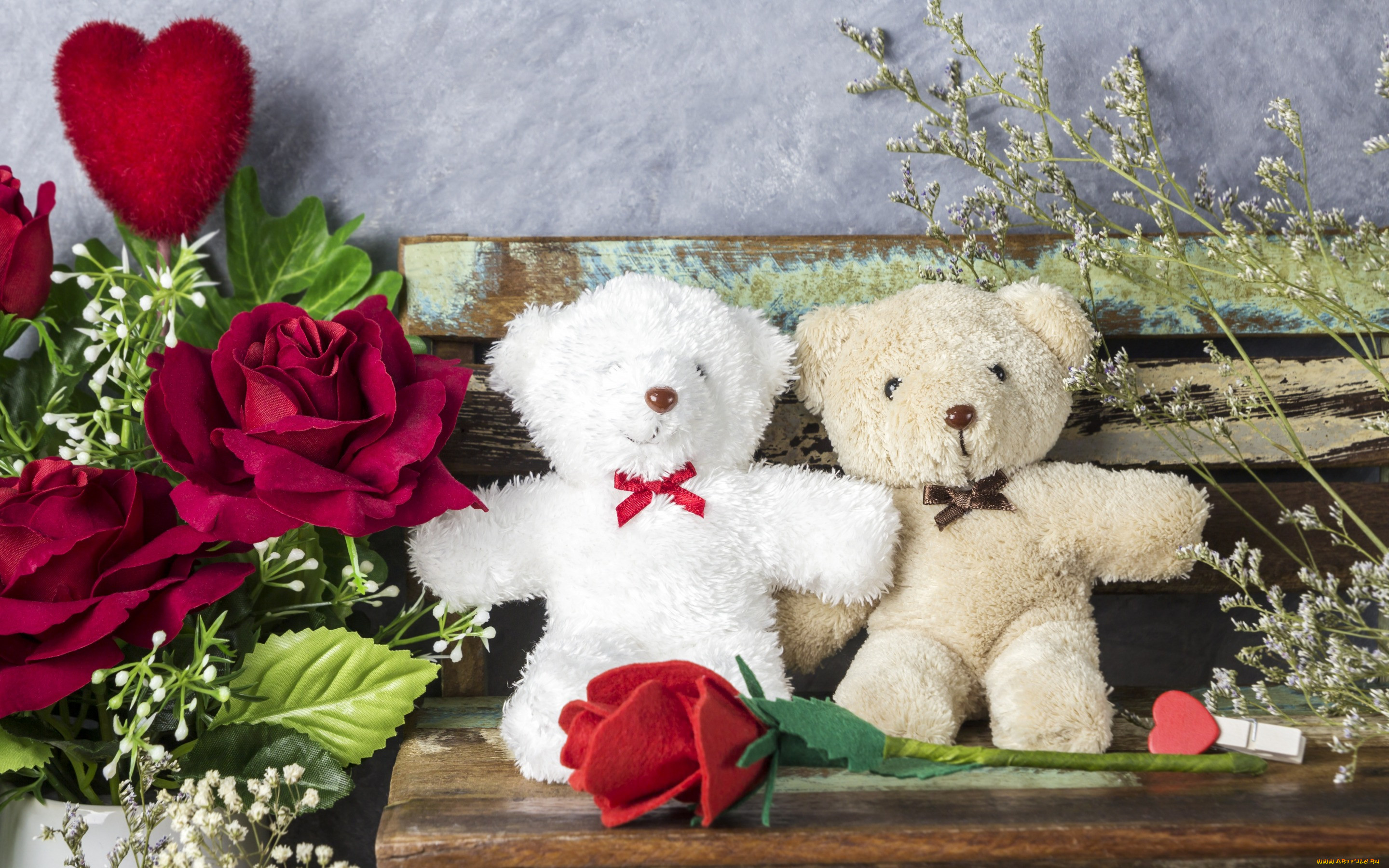 , , valentine's, day, , love, wood, bear, cute, roses, heart, , , , , red, teddy, flowers, , , gift, romantic, 